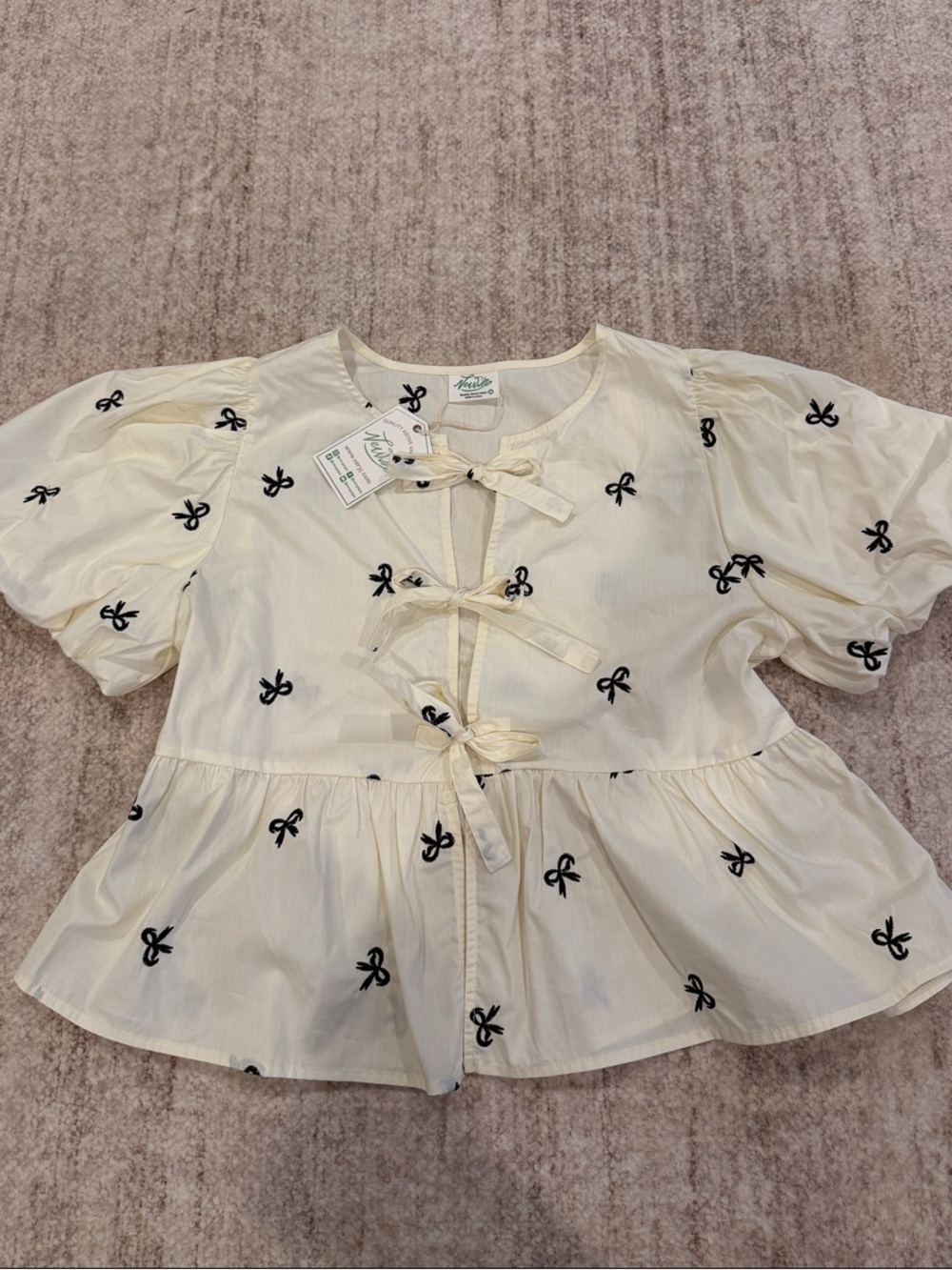 Cream Bow-Embroidered Blouse
